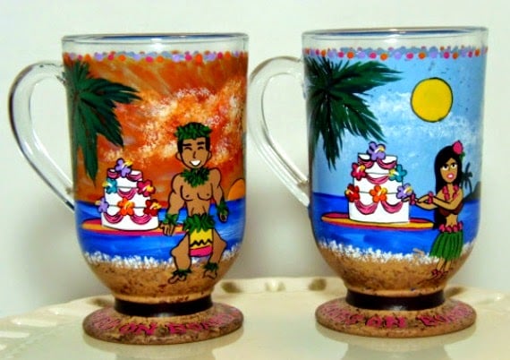Custom Hawaiian Hula Dancer painted coffee mugs - renee@kudoskitchenbyrenee.com Custom Hawaiian Hula Dancer painted coffee mugs via Kudos Kitchen By Renee
