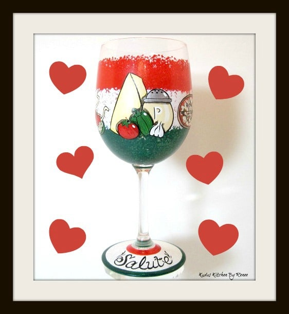 Hand Painted Custom Wine Glasses - kudoskitchenbyrenee.com Hand Painted Custom Italian Food Wine glass - kudoskitchenbyrenee.com