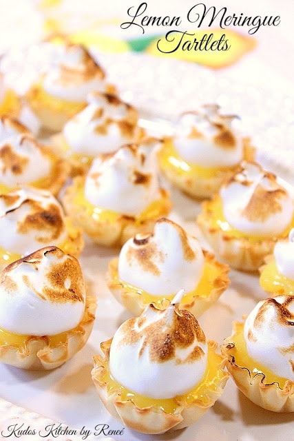 Lemon Meringue Tartlets are the perfect treat when you want just a little something sweet...and a little something sour. - Kudos Kitchen by Renee Lemon Meringue Tartlets