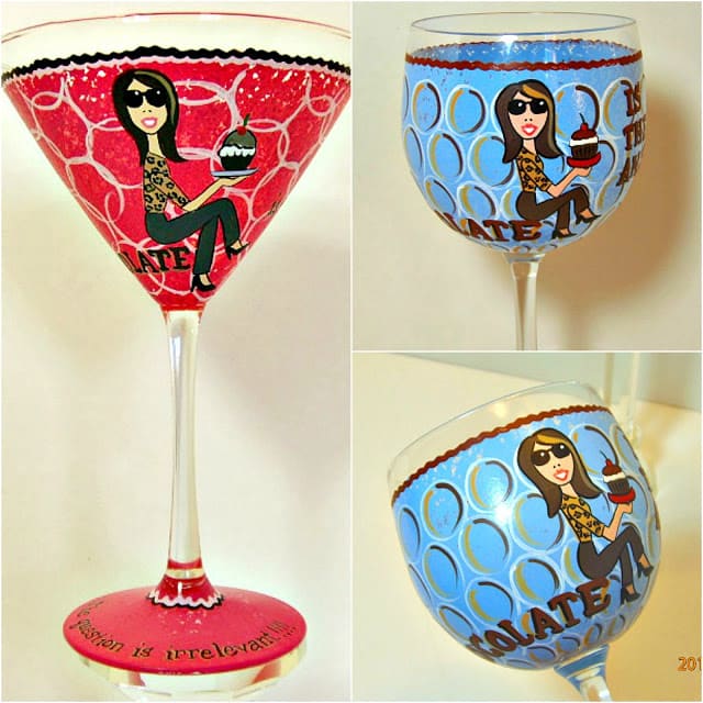 Chocolate Lovers Wine and Martini Glasses - www.etsy.com/shop/kudoskitchenpaints Chocolate Lovers Wine and Martini Glasses