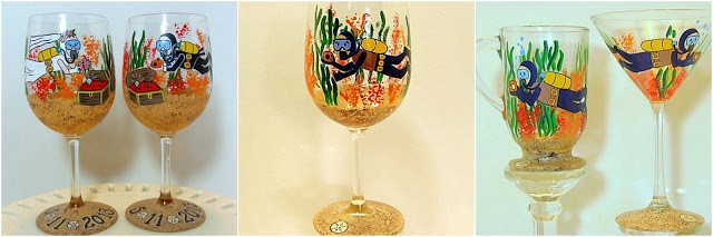 Scuba Diver Hand Painted Glassware - www.etsy.com/shop/kudoskitchenpaints Scuba Diver Hand Painted Glassware