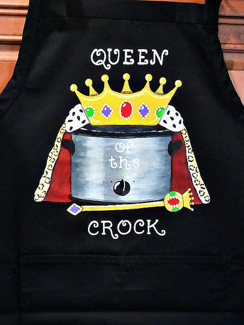 Queen of the Crock Hand Painted Apron - www.etsy.com/shop/kudoskitchenpaints Queen of the Crock Pot Hand Painted Apron