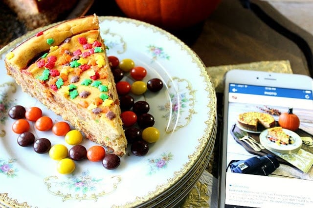 Peanut Butter Pumpkin Cheesecake - www.kudoskitchenbyrenee.com Reese's Pieces Pumpkin Cheesecake