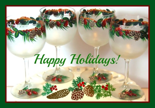 Pine Cones and Holly Berries Painted Wine Glasses - www.etsy.com/shop/kudoskitchenpaints Pine Cones and Holly Berries Painted Wine Glasses