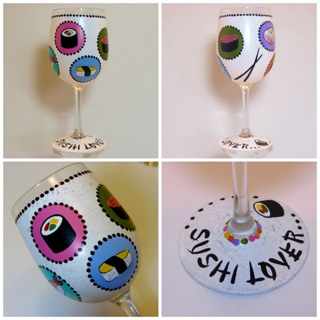 Sushi Lovers Wine Glass - www.etsy.com/shop/kudoskitchenpaints Sushi Lovers Wine Glass