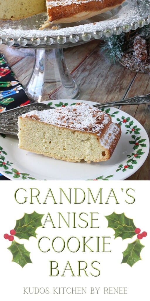 A Pinterest image of Anise Cookies Bars along with a title text.