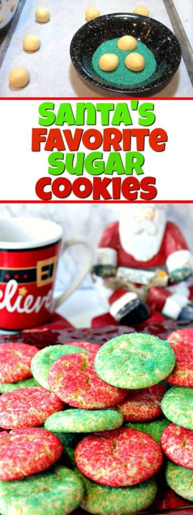 Vertical title text collage image of Santa's Favorite Sugar Cookies.