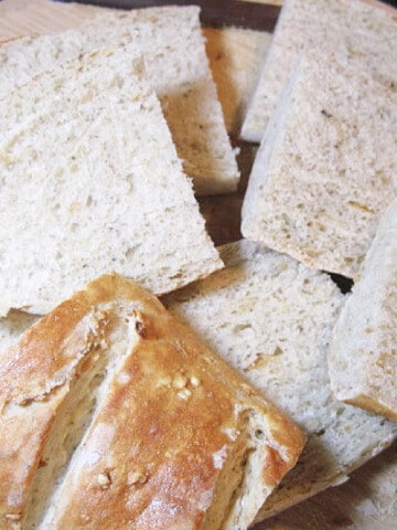 Onion Oregano Italian Bread is sliced and ready for sandwiches.