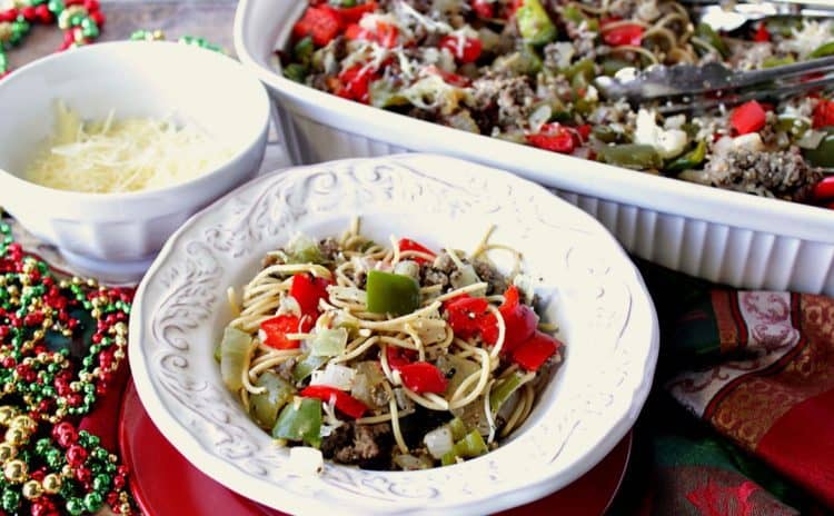 festive christmas pasta with red & green bell peppers