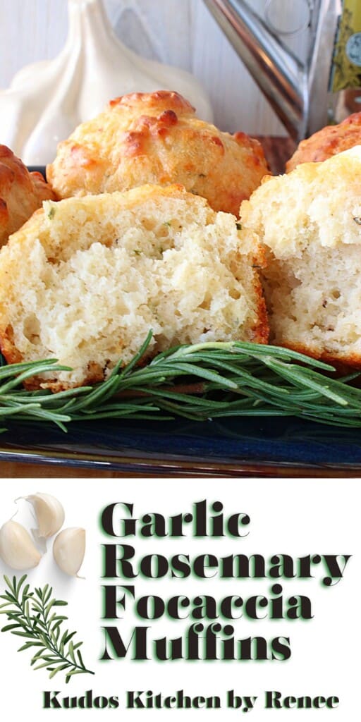 A Pinterest image for Garlic Rosemary Focaccia Muffins with a title text.