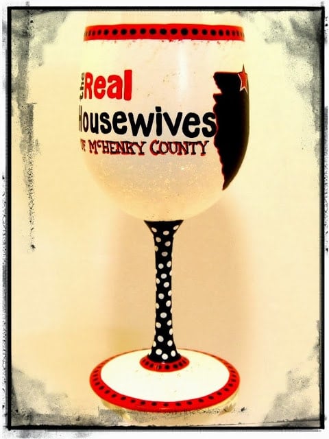 Real Housewives painted wine glass