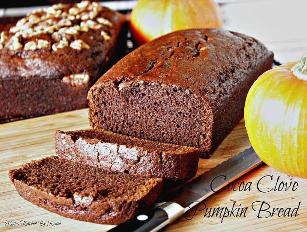 This easy to make chocolate bread recipe with pumpkin & cloves is moist and flavorful. It will soon become your favorite go-to cocoa powder bread recipe. - kudoskitchenbyrenee.com