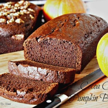 Cocoa Clove Pumpkin Bread Recipe is a dark chocolate bread with the flavors of clove and seasonal pumpkin. - kudoskitchenbyrenee.com