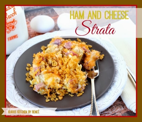 Christmas Morning Cheesy Ham Strata - Kudos Kitchen by Renee - www.kudoskitchenbyrenee.com Ham and Cheese Strata Recipe