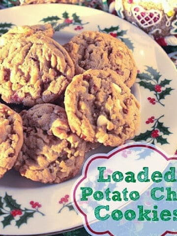 Potato Chip Cookies with Bacon on a holly berry plate.