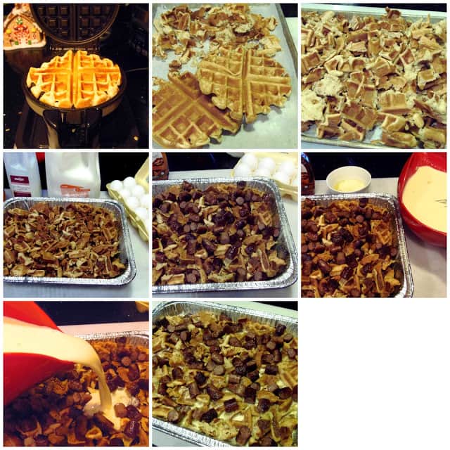 How to make waffle bread pudding photo collage.