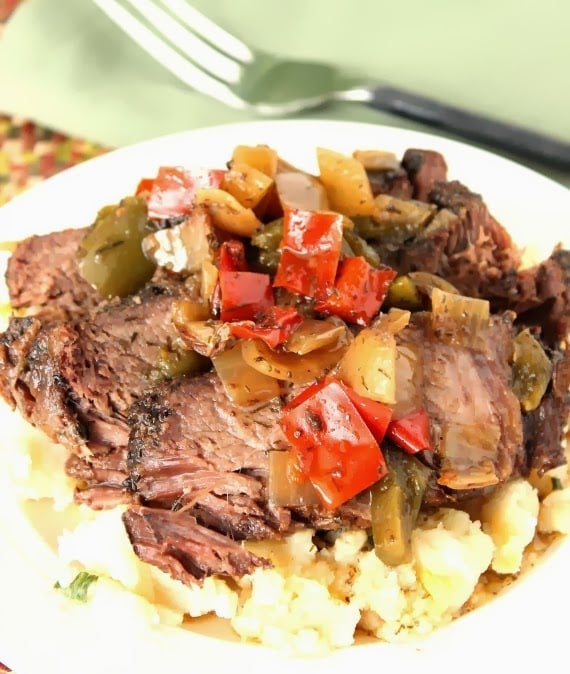 Kudos Kitchen By Renee - Slow Cooker Beef with Peppers, Onions and Dill Recipe