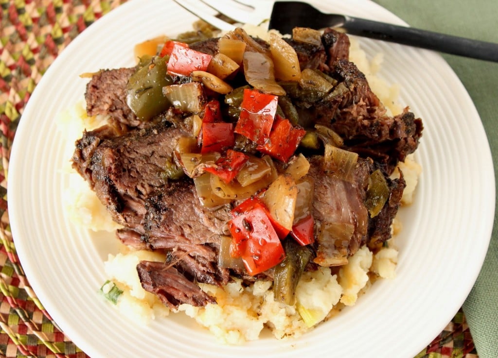 Kudos Kitchen By Renee - Slow Cooker Beef with Peppers, Onions and Dill Recipe