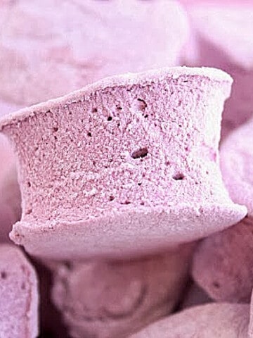 A super closeup of a pink Homemade Marshmallow for Valentine's Day.
