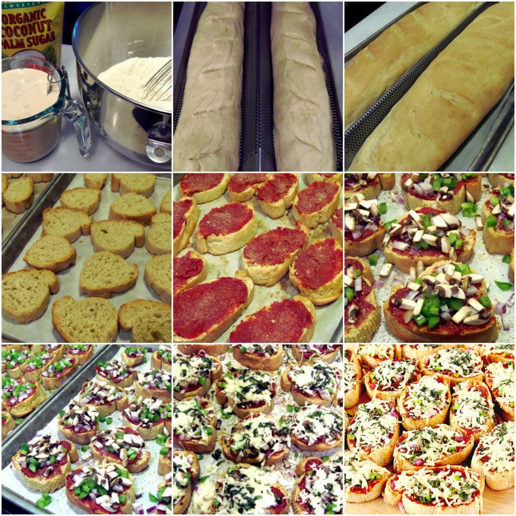 How to make mini French bread pizza appetizers photo collage.