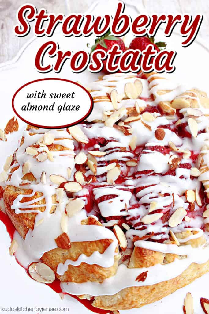 A Pinterest image with a title text for Strawberry Crostata.