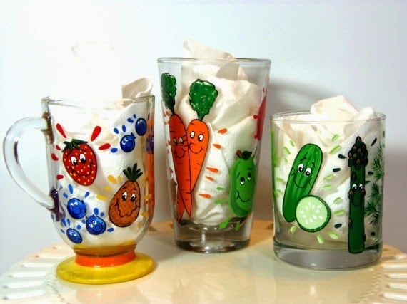 Whimsical juicing and smoothie glasses via Kudos Kitchen By Renee