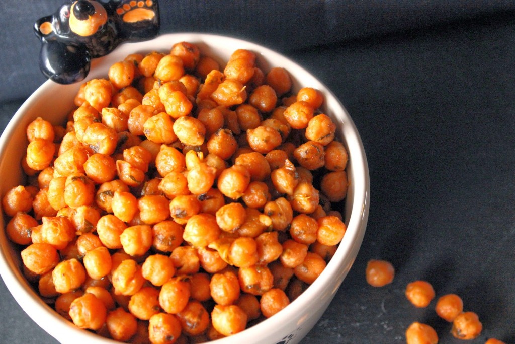 Sriracha Roasted Chickpeas Recipe via Kudos Kitchen By Renee