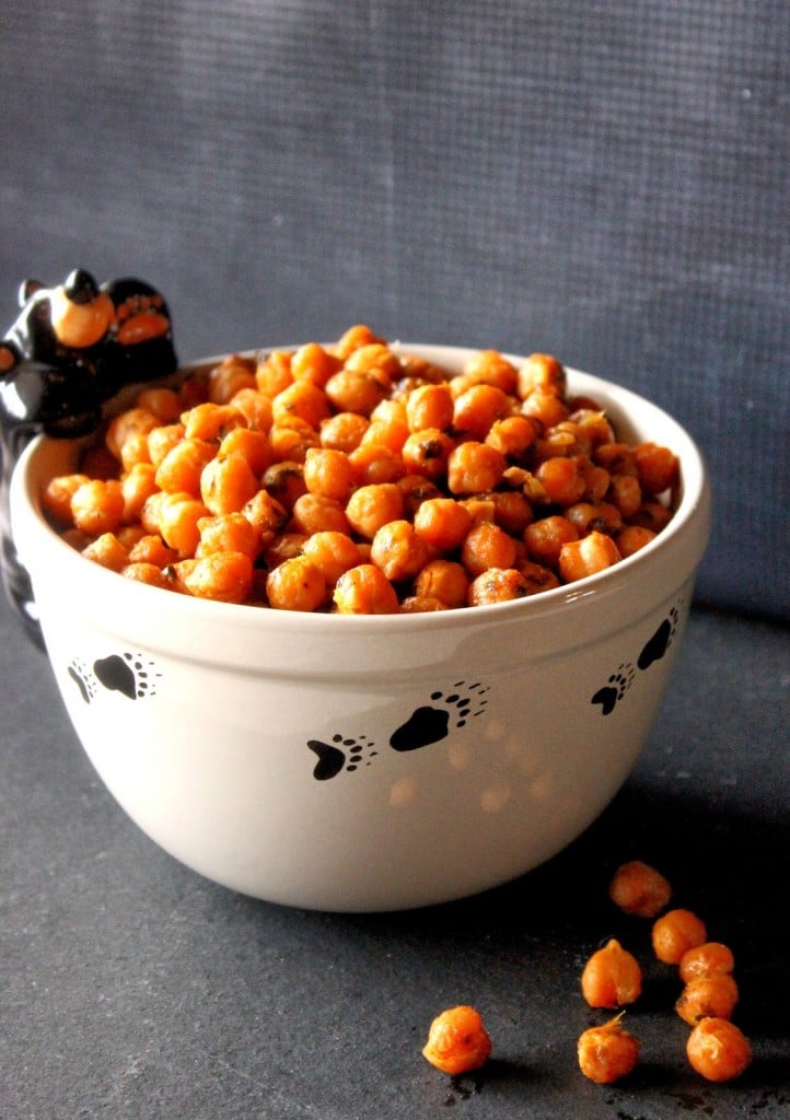 Sriracha Roasted Chickpeas Recipe via Kudos Kitchen By Renee