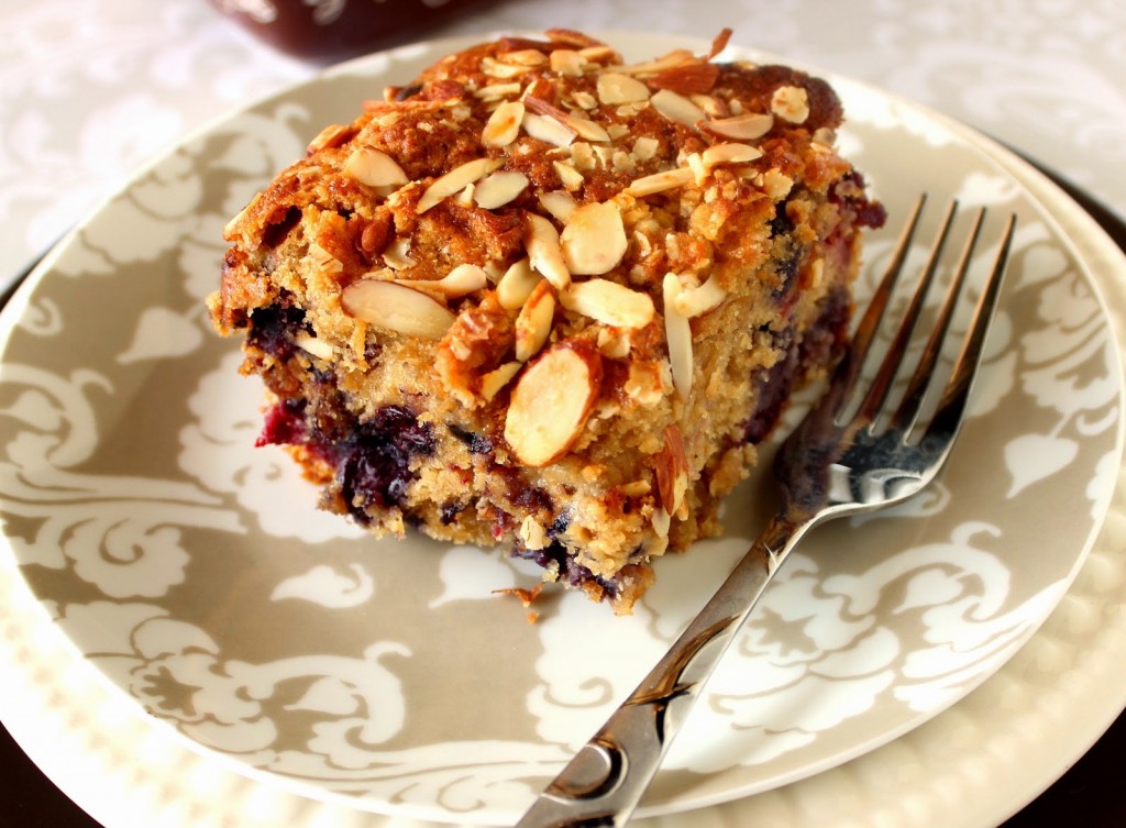 Mixed Berry Almond Oatmeal Coffeecake Recipe via Kudos Kitchen by Renee