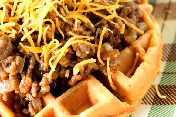 Sloppy Joes Over Cornbread Waffles - kudoskitchenbyrenee.com