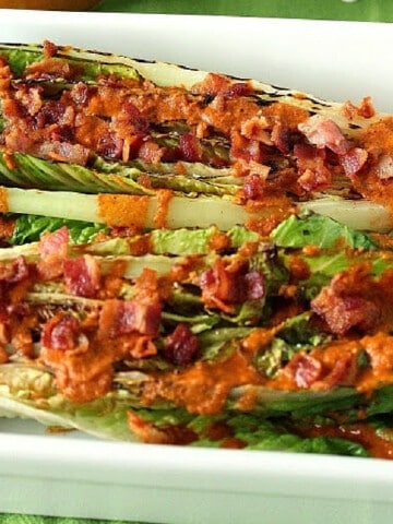 Bacon Tomato Dressing over some grilled romaine lettuce