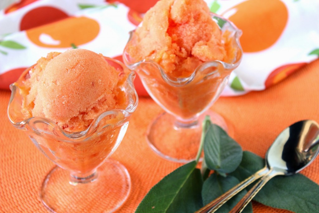 Refreshing Low Sugar Fresh Peach Sorbet with Sage - kudoskitchenbyrenee.com