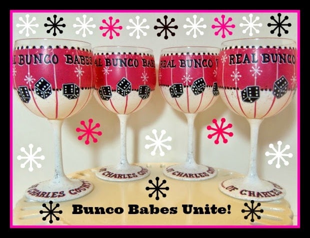 Bunco painted wine glasses via kudoskitchenbyrenee.com