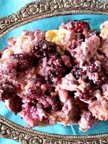 Slow Cooker Blackberry Fancy in a fancy glass and silver dish.