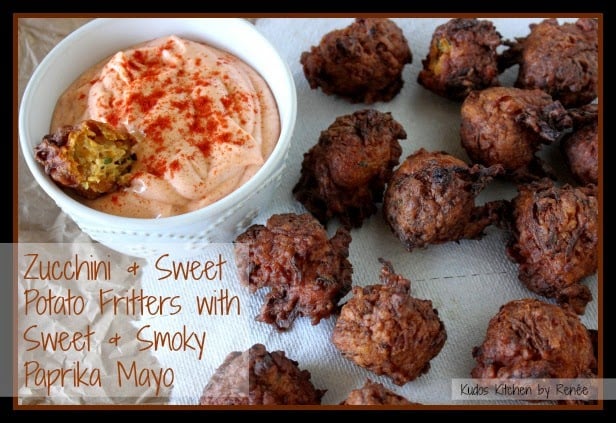 Zucchini and Sweet Potato Fritters with Sweet and Smoky Paprika Mayo