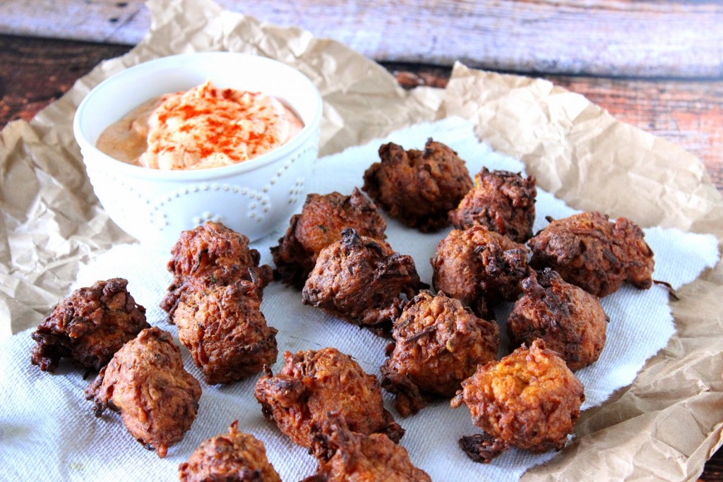 Zucchini and Sweet Potato Fritters with Sweet and Smoky Paprika Mayo