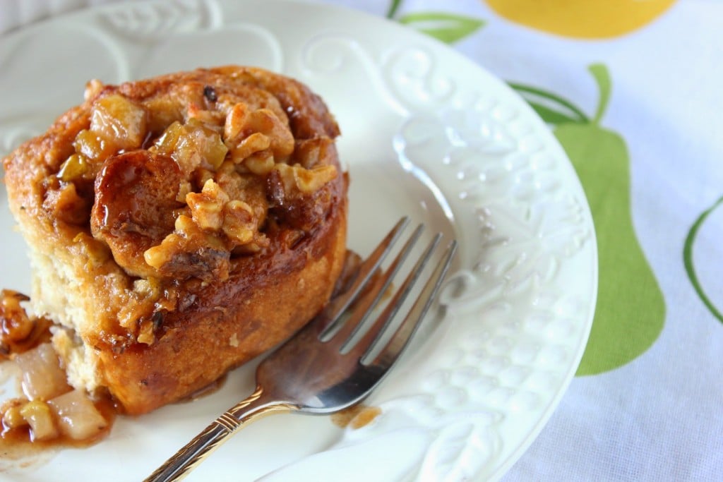 Pear and Walnut Sticky Buns Recipe with caramel sauce