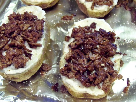 Ground beef on a twice baked potato grave.