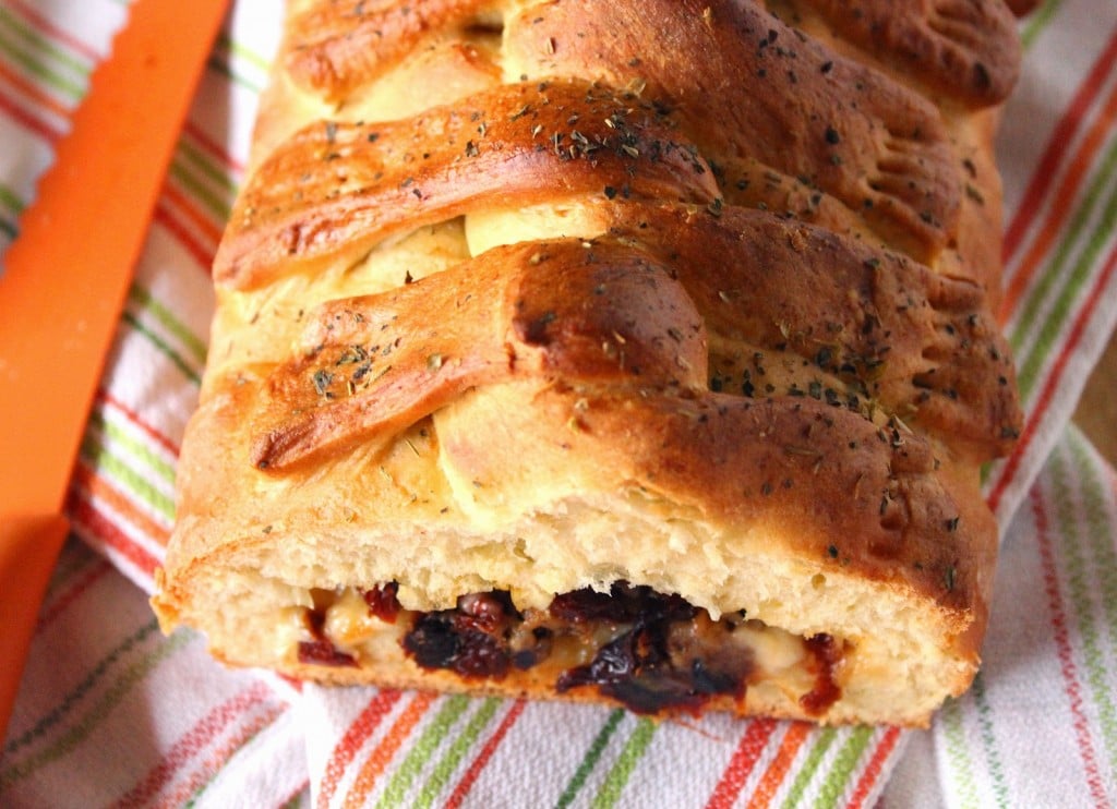 Stuffed Braided Bread with Mozzarella and Sun Dried Tomatoes 