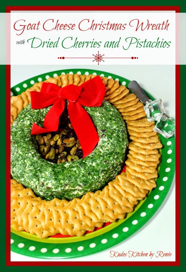 Goat Cheese Christmas Wreath Appetizer with Dried Cherries and Pistachios