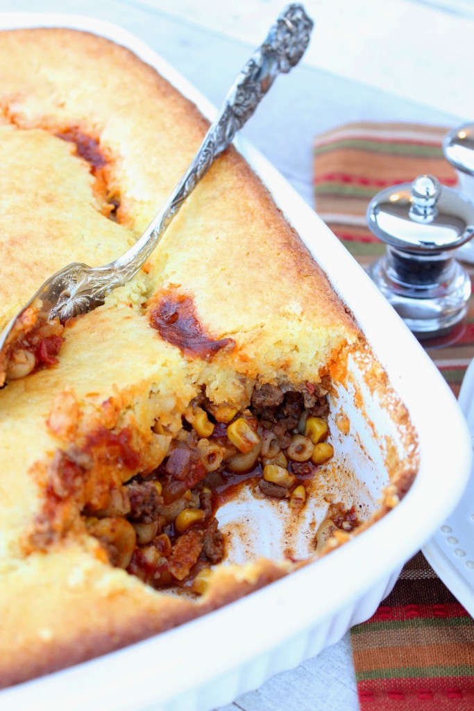 Kudos Kitchen Chili Mac with Cornbread Crust Recipe