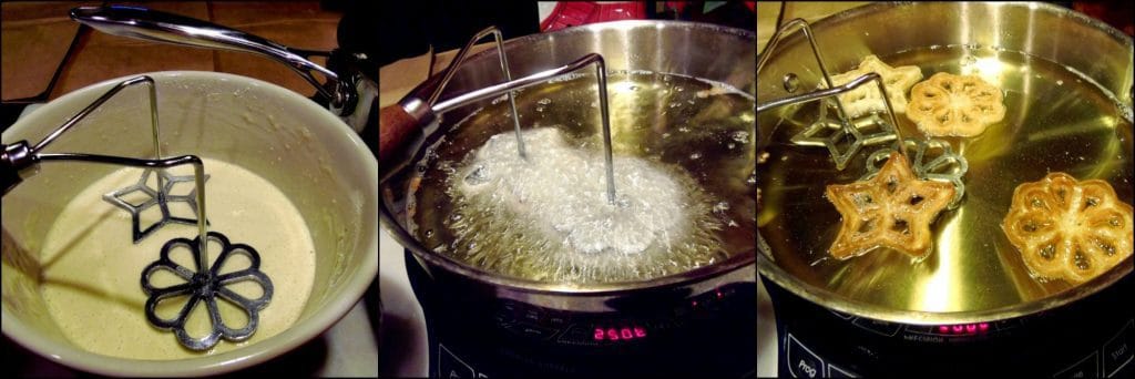 How to make Fried Snowflake Rosette Cookies with Confectioners Sugar Dusting photo tutorial - kudoskitchenbyrenee.com