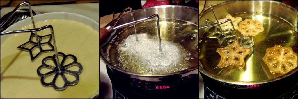 How to make Fried Snowflake Rosette Cookies with Confectioners Sugar Dusting photo tutorial - kudoskitchenbyrenee.com