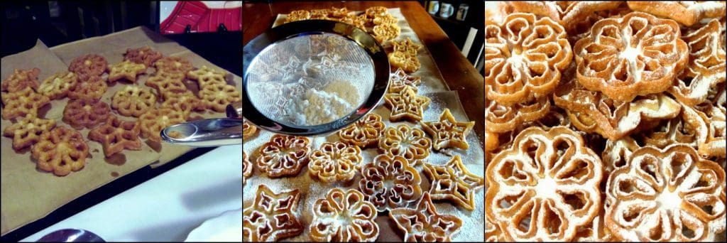 How to make Fried Snowflake Rosette Cookies with Confectioners Sugar Dusting photo tutorial - kudoskitchenbyrenee.com