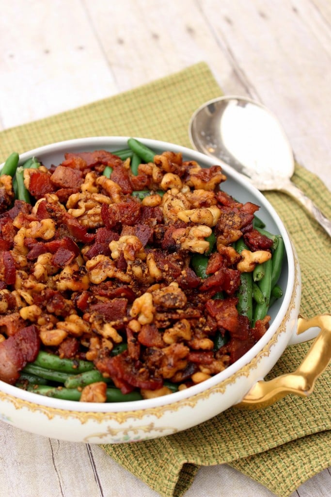 Honey Green Beans with White Wine, Bacon and Walnuts Recipe / Kudos Kitchen by Renee