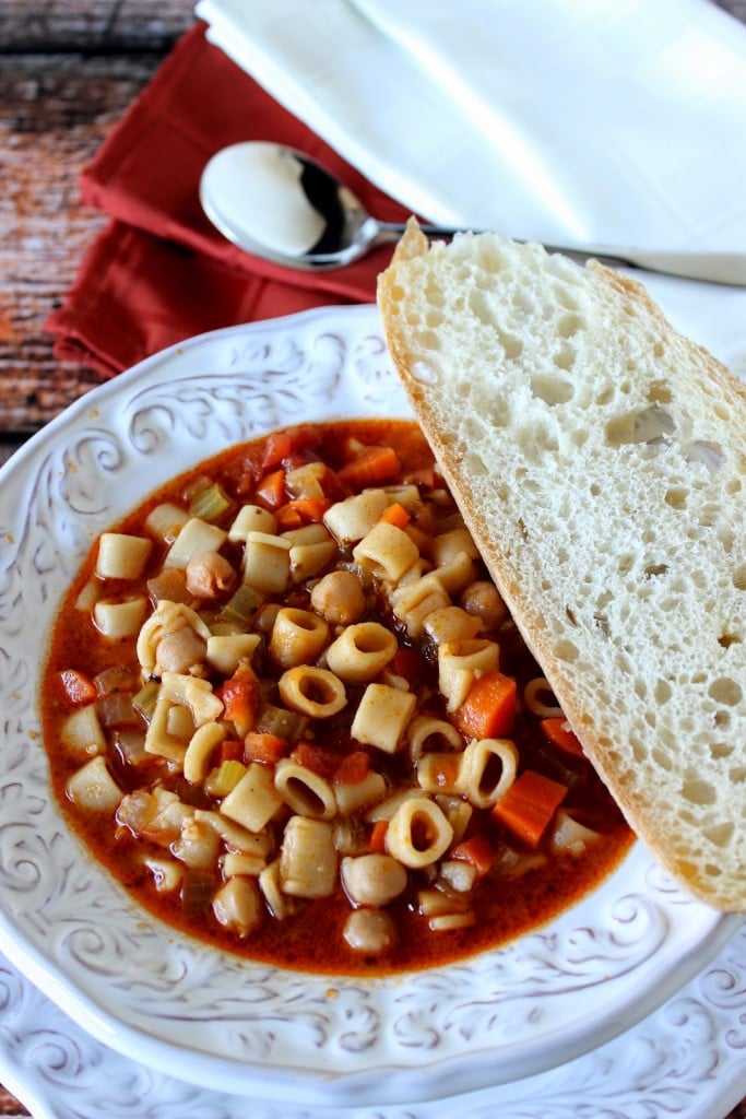Tuscan Pasta Soup is quick, rich and hearty. It's a meatless meal but is still loaded with lots of protein from garbanzo beans. - Kudos Kitchen by Renee Tuscan Pasta Soup is quick and easy to make yet hearty and delicious. | Kudos Kitchen by Renee
