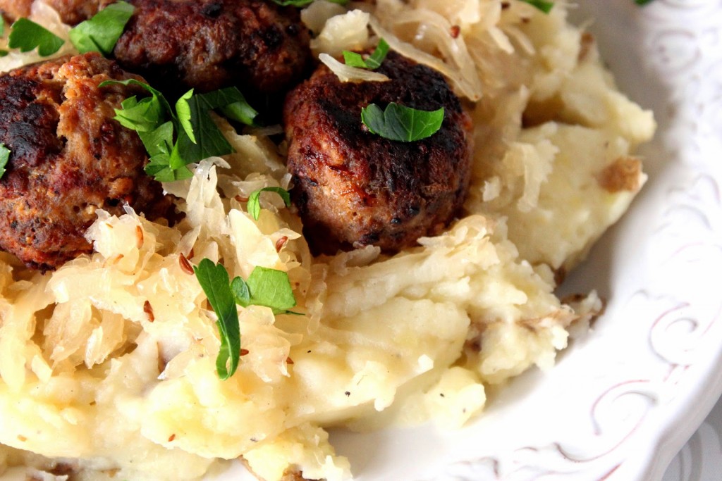 German Meatballs Over Mashed Potatoes and Sauerkraut Recipe