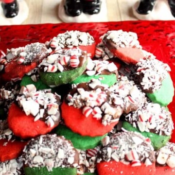 Peppermint Shortbread Cookies Dipped in Chocolate - kudoskitchenbyrenee.com