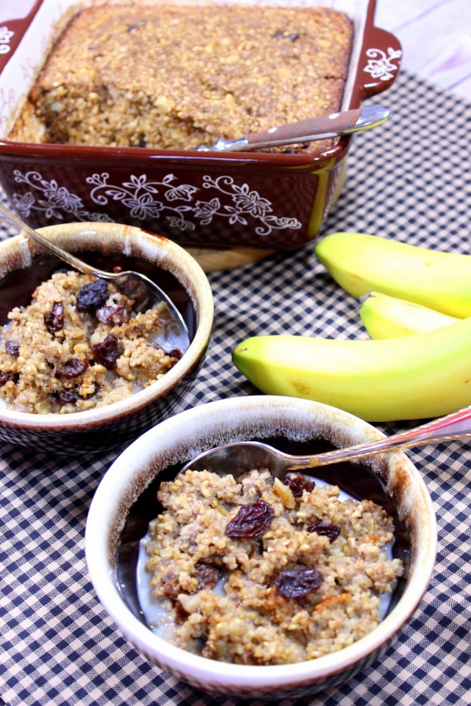 Baked Steel Cut Oatmeal with Banana, Walnuts and Raisins Recipe