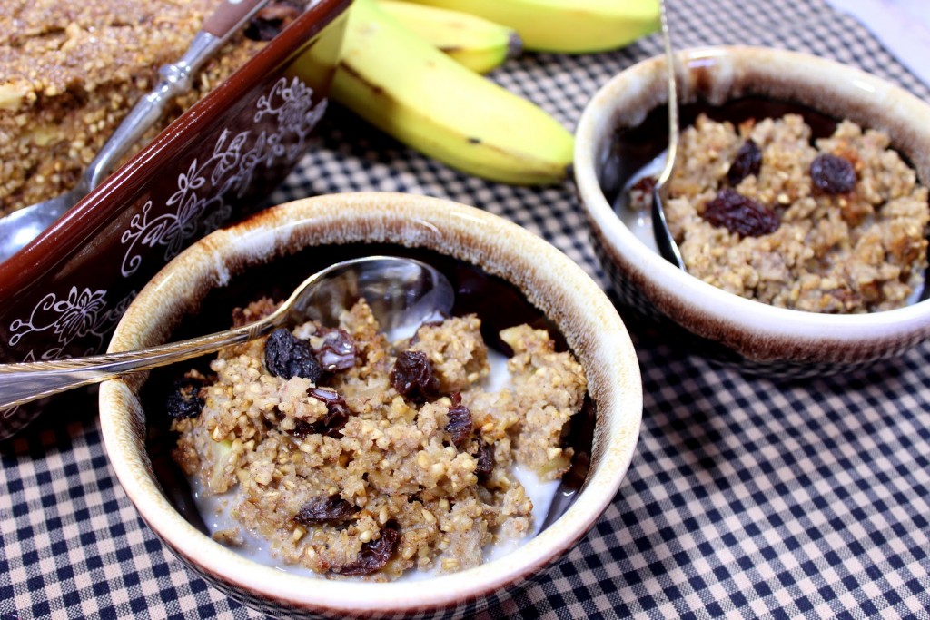 Baked Steel Cut Oatmeal with Banana, Walnuts and Raisins Recipe